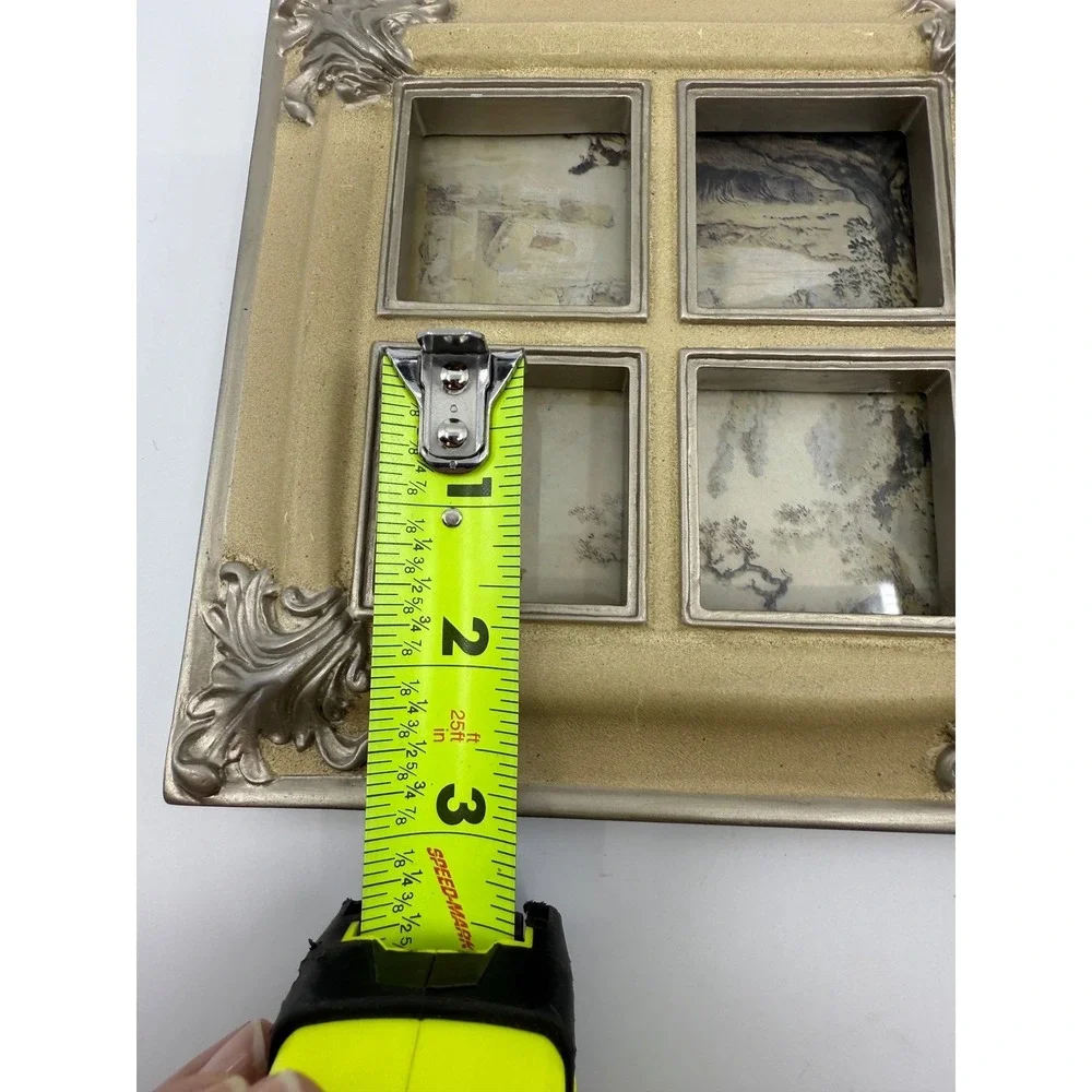 Multi Photo Frame Ornate Scrollwork‎ Cream Silver Tabletop Display 1.5x1.5